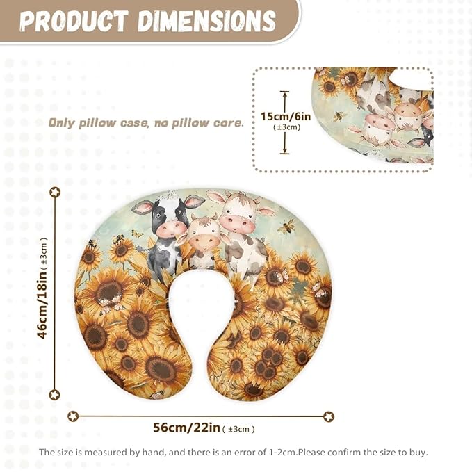 Cartoon Cow Sunflower Girls Boys Nursing Pillow Cover Breastfeeding Pillow Cover 3D Print Cute and Safety Baby Mom Essentials, 1 Pack