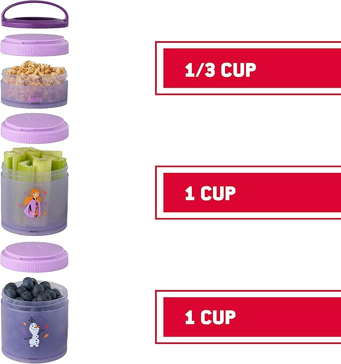 Whiskware Disney Stackable Snack Containers Bundle with 3 Pixar Cars Cups and 3 Frozen Princess Cups