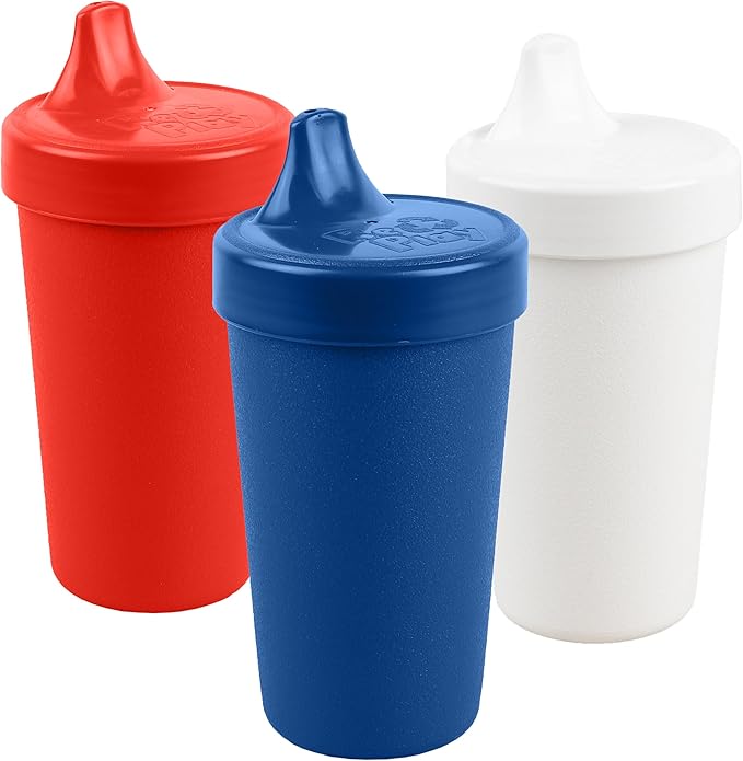 Re-Play Spill-Proof Sippy Cups for Toddlers - Kids Reusable 10 Oz Set of 3, Dishwasher & Microwave Safe, Made in USA, Patriotic
