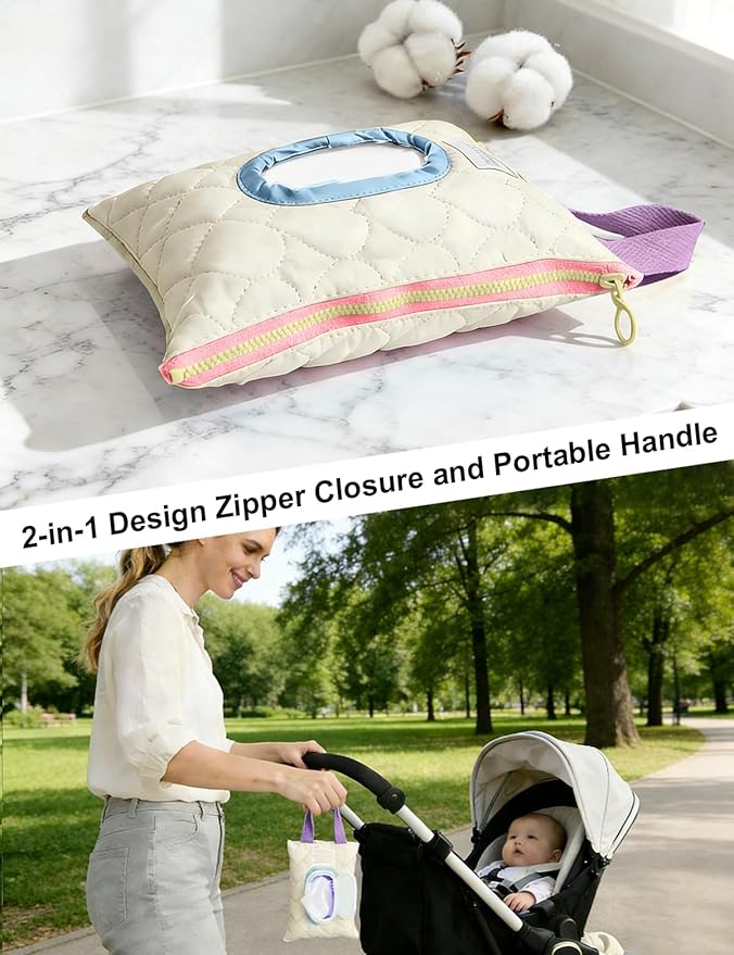 Reusable Baby Wipe Cover Fabric Quilted, Universal Size Travel-Friendly Baby Wipes Bag with Zipper Compatible with HUGGIES,WaterWipes,Pampers,Johnson and More Brands (Light Yellow)