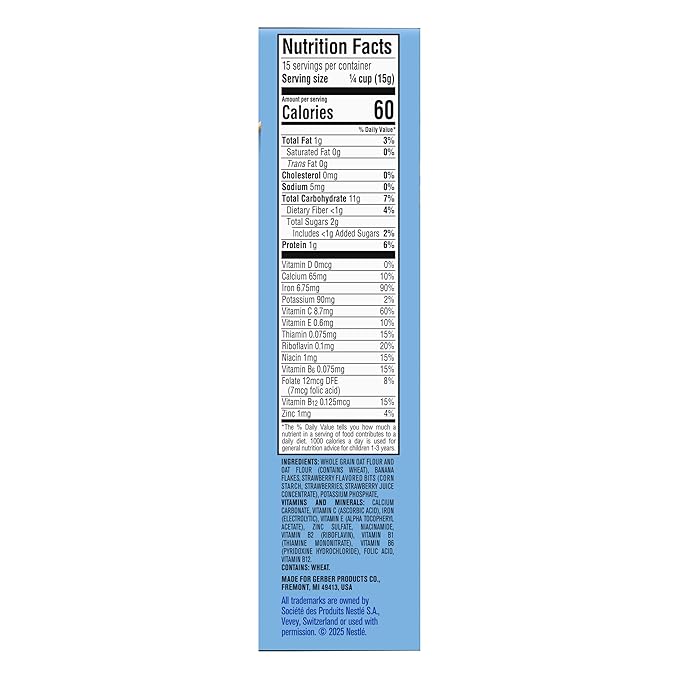 GERBER CEREAL FOR BABY GRAIN AND GROW Toddler Oatmeal Banana Strawberry 5x8oz