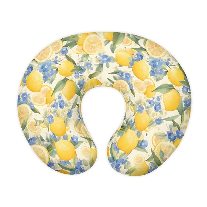 Yellow Lemon Nursing Pillow Cover Stretchy Fit Blue Flower Forget-Me-Not Nursing Pillow Slipcovers for Breastfeeding Moms Nursing Support Pillow Cover Only