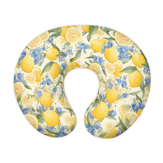 Yellow Lemon Nursing Pillow Cover Stretchy Fit Blue Flower Forget-Me-Not Nursing Pillow Slipcovers for Breastfeeding Moms Nursing Support Pillow Cover Only
