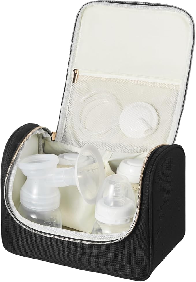 VEVOR Wearable Breast Pump Bag, Breast Feeding Bag with Waterproof Mat, Compatible with Momcozy, Medela & Elvie Pumps, Portable Pump Carrying Case for Work, Travel and Family Use, Black