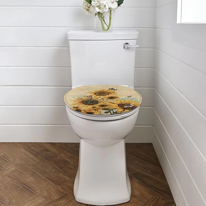 Sunflower Bathroom Toilet Lid Seat Toilet Protector Cover Soft, Dustproof Polyester Fabric Toilet Seat Cover Covers Stains, Stays Clean, Easy To Install