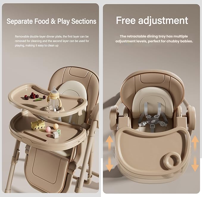 Nine point nine Electric Bluetooth Smart PU Leather High Chair with Swinging Function, Baby High Chairs for Babies and Toddlers, Baby Feeding Chairs Seat, Double Tray, Removable Wheels (E8121 Grey)