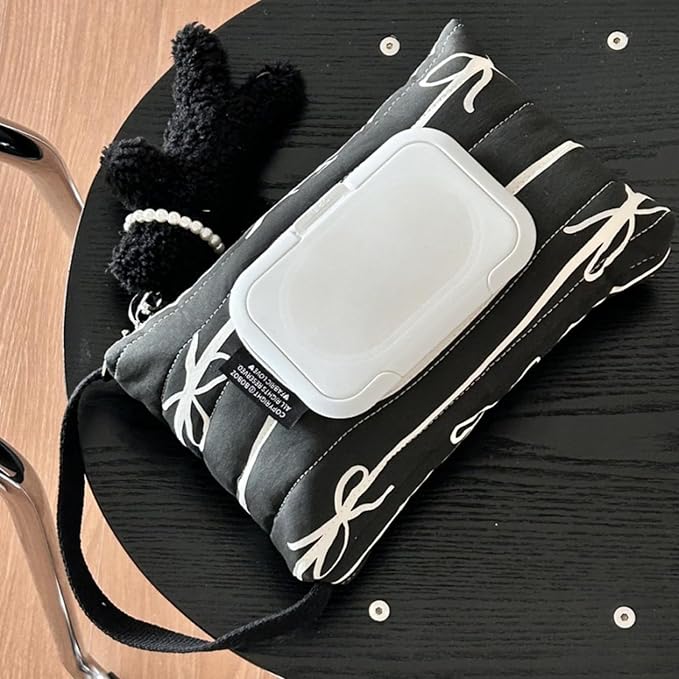 Travel Friendly Wet Wipe Storage Case Quilted Sturdy Cotton Storage Bag With Fashionable Stripe And Bowknot Detail