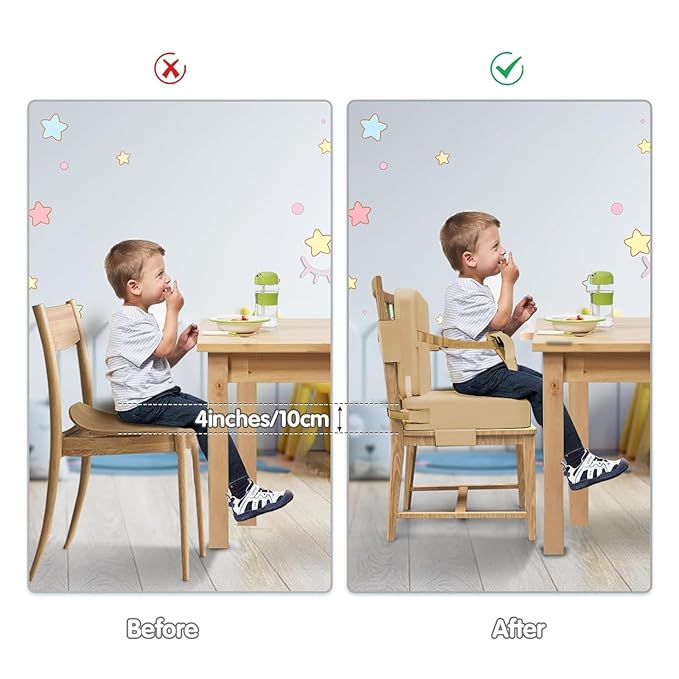 Toddler Booster Seat for Dining Table,Booster Seat for Kitchen Chair with Extended Straps,2PCS Portable with Safety Buckles,Suitable for Kids Aged 3-12 in Restaurants(Earthy Yellow)