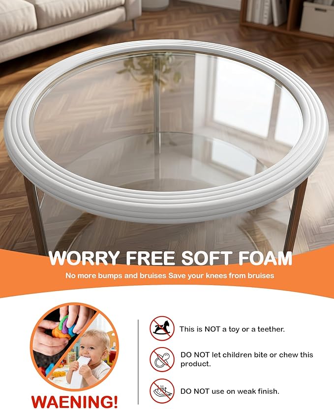 Corner Protector Baby, 16.5FT 0.32''Th W-Shape Edge Protector for Baby Proofing 3.2'' Wide Foam Fireplace Cushion Pre-Taped Safety Guard Bumper Pad for Furniture Wall Stair Door (White)