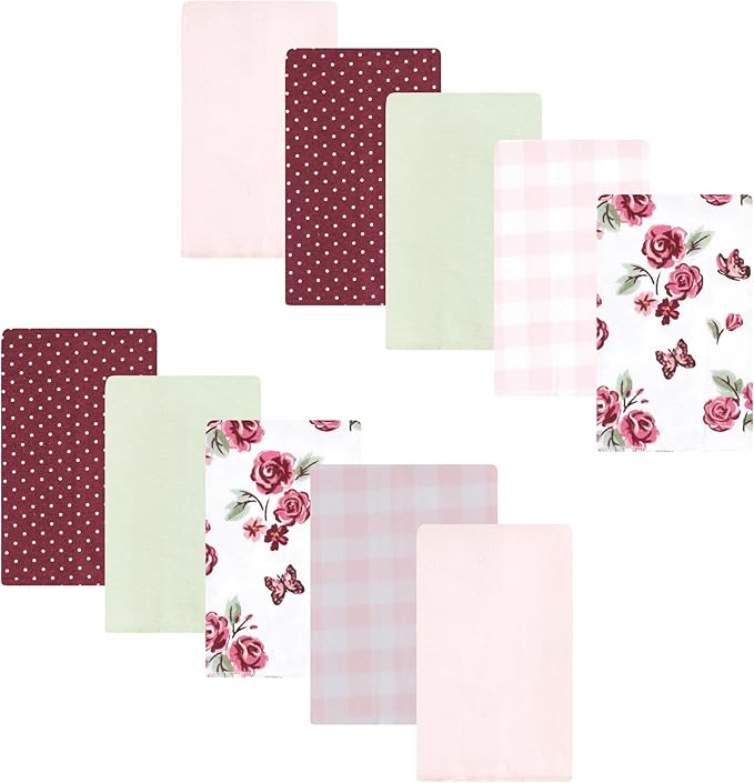 Luvable Friends Hudson Baby Flannel Burp Cloths 10pk, Rose Garden