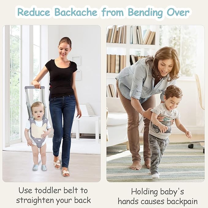 Baby Walking Harness Handheld Baby Walker Assistant Belt Adjustable Toddler Infant Walker Harnesses Standing Up and Walking Learning Helper with Detachable Crotch for 9-24 Month (Gray)