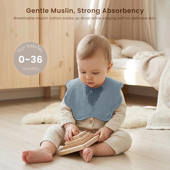 Konssy Muslin Baby Bibs 100% Cotton Absorbent Bandana Drool Bibs for Teething and Drooling, 6-Pack for Baby Boys & Girls