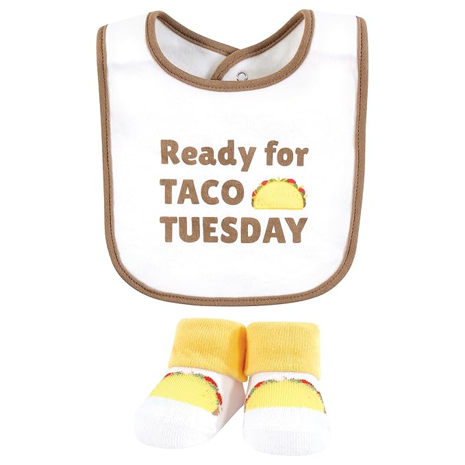 Hudson Baby Unisex Baby Cotton Bib and Sock Set, Taco Tuesday, One Size
