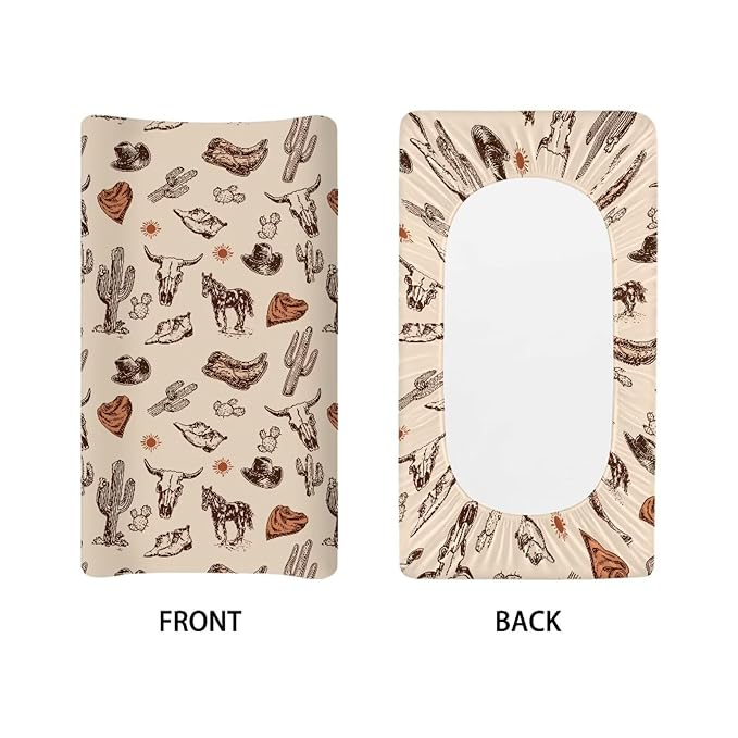Western Diaper Changing Pad Cover Cowboy Horse Diaper Changing Pad Cover Cow 32''*16'' Changing Table Cover Cactus Breathable Soft Changing Pad -Cover