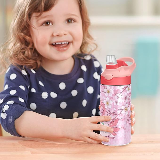 Ice Cream Insulated Water Bottle 20 oz with Straw and Carry Handle Pink Purple Candy Cone Boys Girls Thermos Bottle Vacuum Stainless Steel Bottles Leak-Proof for Sports Travel and School