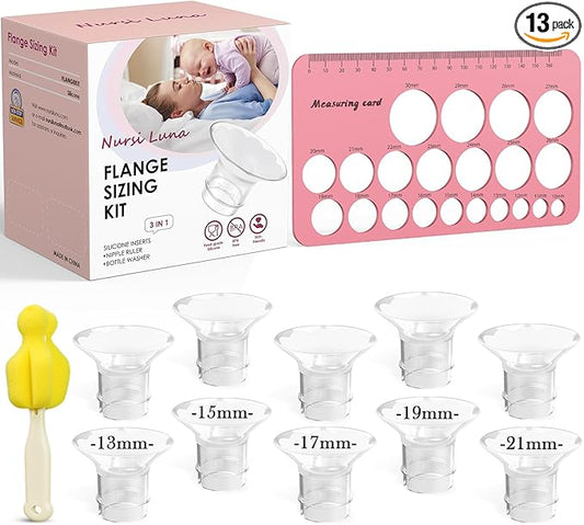 Flange Sizing Kit 3-in-1 with 13/15/17/19/21mm for 24mm Electric Breast Pump Flanges/Shields, 10PCS Soft Silicone Flange Inserts for More Comfortable Pumping, BPA-Free, Essential for Moms