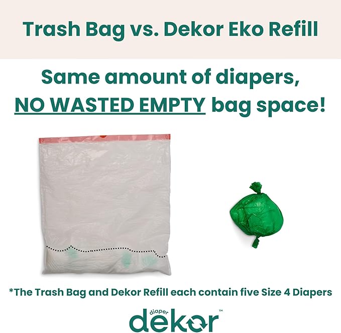 Diaper Dekor CLASSIC Diaper Pail Refills | 4 Count Unscented | Exclusive End-of-Liner Marking | Thick Quick & Easy to Replace | Most Economical Refill System | for Original and Eko Style Pails