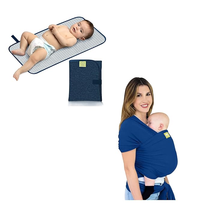 KeaBabies Portable Diaper Changing Pad and KeaBabies Baby Wrap Carrier - Waterproof Foldable Baby Changing Mat - All in 1 Original Breathable Baby Sling, Lightweight,Hands Free Baby Carrier Sling