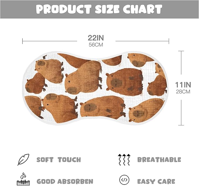 Cute Capybara Burp Cloths Baby Boys Girls Absorbent Soft Cotton Burping Cloths Rags, 1 Pack