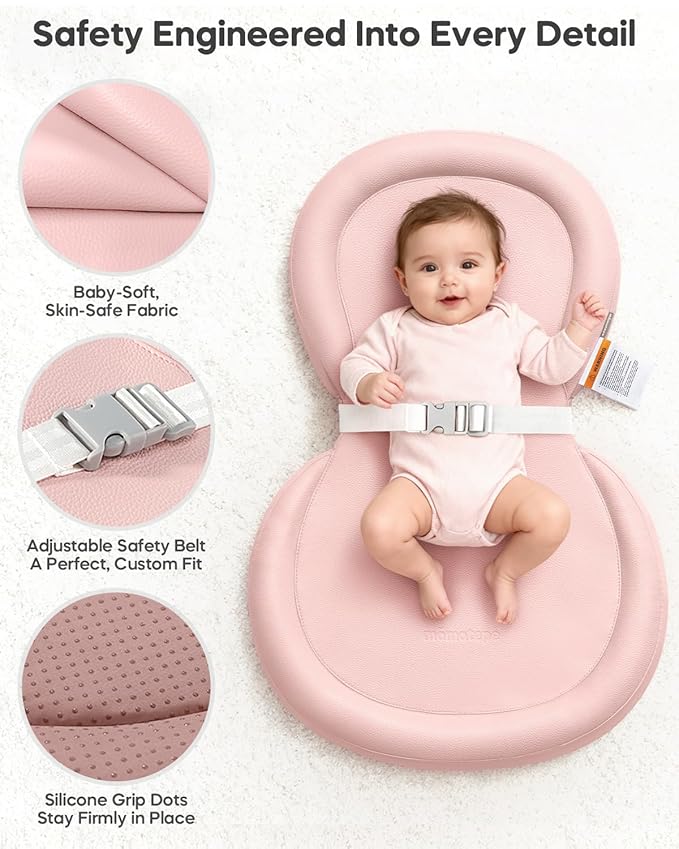 Baby Changing Pad, Waterproof Wipe-Clean Non-Slip Foldable PU Surface with Adjustable Safety Belt, Compatible with Dresser & Changing Table, 30"X18", Pink