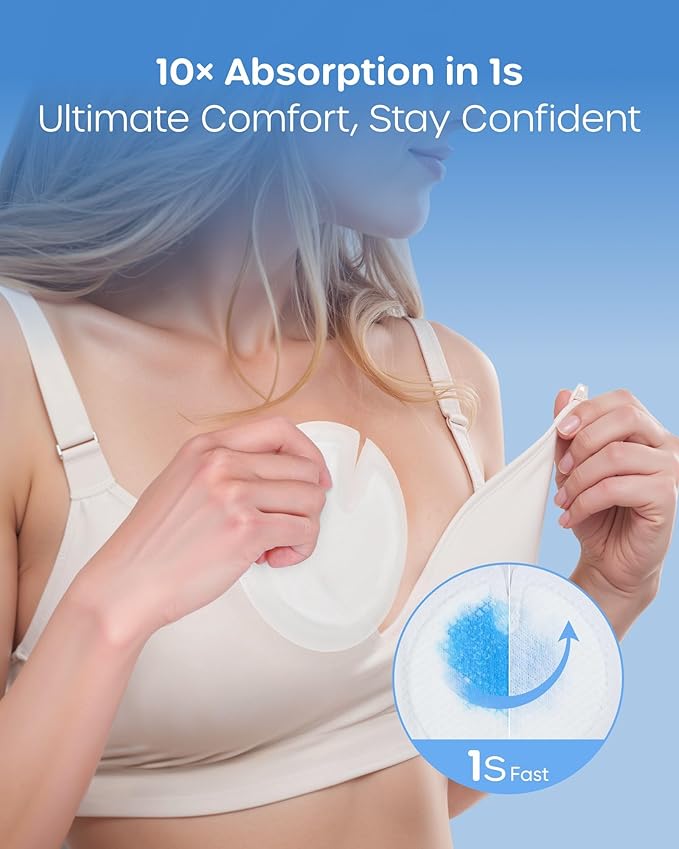 Nuliie High-Absorbency Blue Core Nursing Pads 100 Count, Disposable Breast Pads for Heavy Leaking, Stay Dry Day & Night, Leakproof, Individually Wrapped
