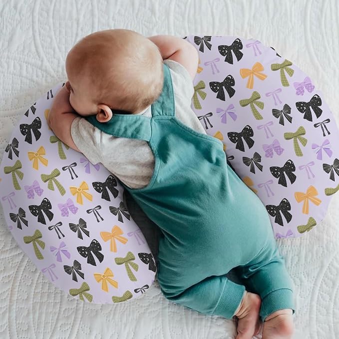 Colorful Halloween Bows Baby Nursing Pillow Covers for Boy Girl Fall Autumn Bows Nursery Pillowcase for Breastfeeding Pillows Spooky Cute Girly Ribbons Soft Stretchy Slipcovers for Newborn Infant