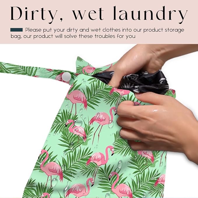 Wet Dry Bag Waterproof Reusable Palm Leaf Flamingo Wet Bag for Swimsuit, Travel, Beach, Pool, Diapers, Dirty Yoga Gym Clothes Toiletries Daycare Organizer