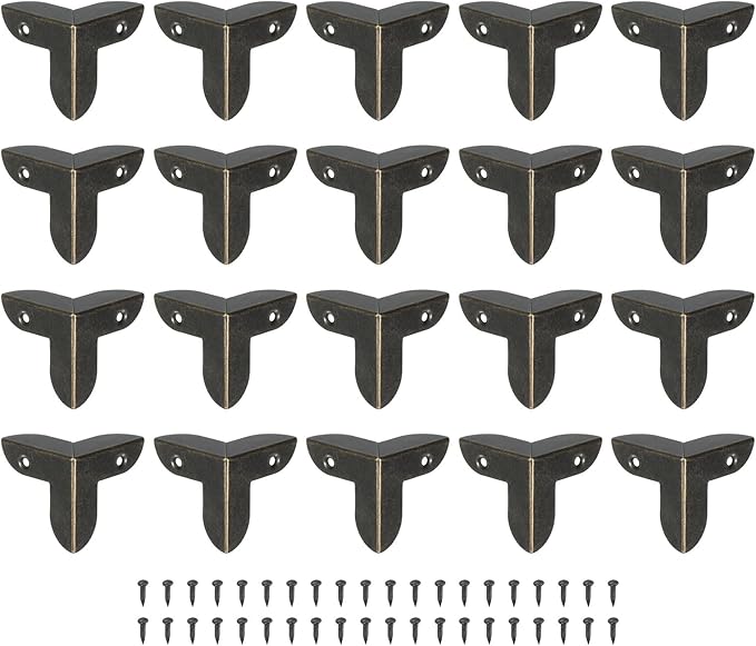 uxcell 20 Pcs Decorative Box Corner Cover, 23mm Metal Edge Guard, Furniture Corner Edges Protector with Screws, Bronze