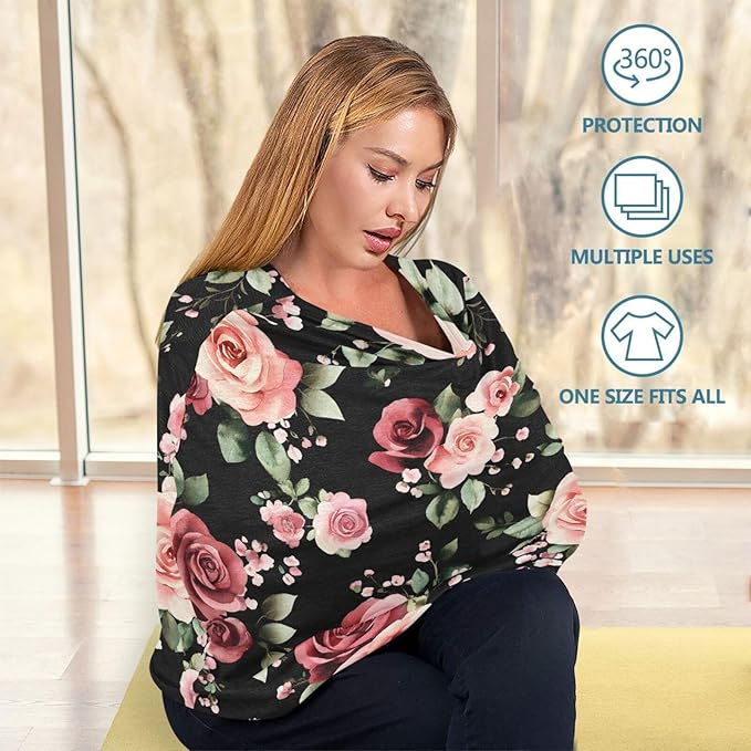 Nursing Cover Watercolor Flower Breastfeeding Soft Carseat Canopy Multi Use for Baby Car Seat Covers Canopy Shopping Cart Cover Scarf Light Blanket Stroller Cover
