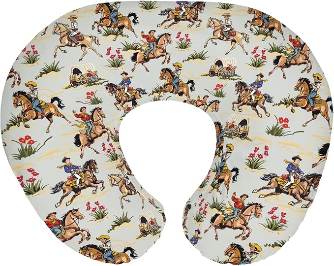 Vintage Cowboy Floral Nursing Pillow Covers for Boy Girl Western Cowboy Horse Nursing Pillow Slipcovers for Breastfeeding Pillows Wild West Desert Soft Stretchy Removable Covers for Newborn Infant