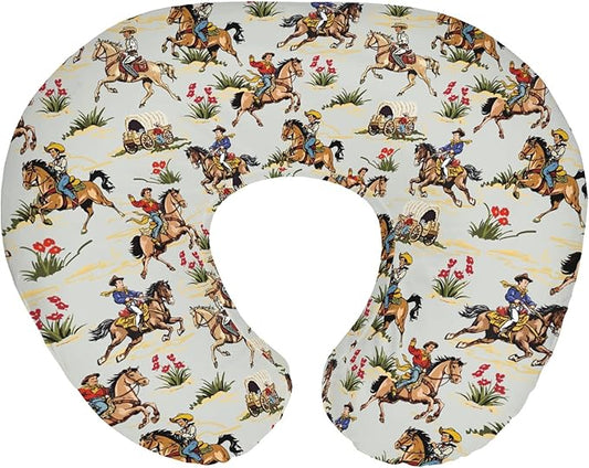 Vintage Cowboy Floral Nursing Pillow Covers for Boy Girl Western Cowboy Horse Nursing Pillow Slipcovers for Breastfeeding Pillows Wild West Desert Soft Stretchy Removable Covers for Newborn Infant