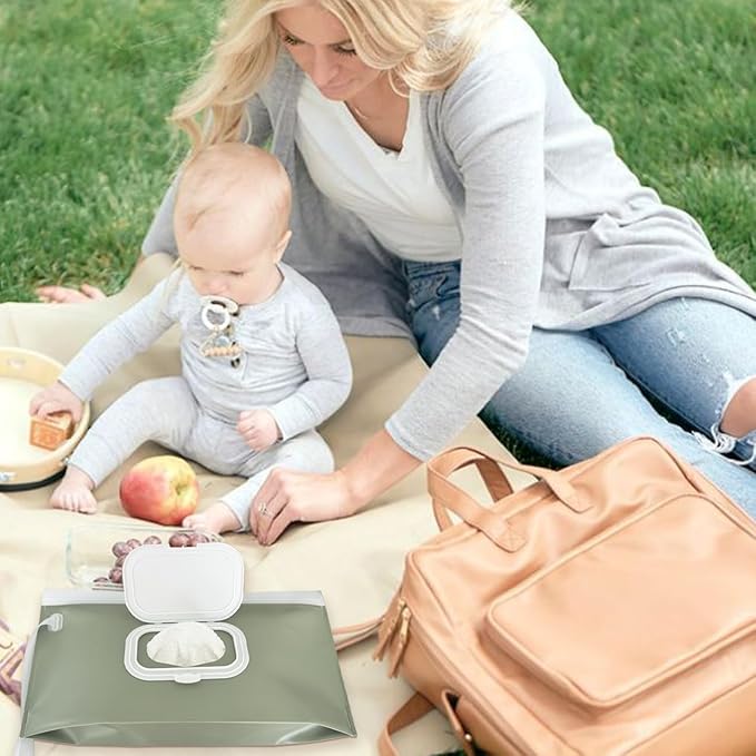 cephira Baby wipes dispenser，portable baby wipes holder for outdoor, Refillable baby wipes container, on the go wet wipe pouch for travel, resuable wipes dispenser for hiking (sage)