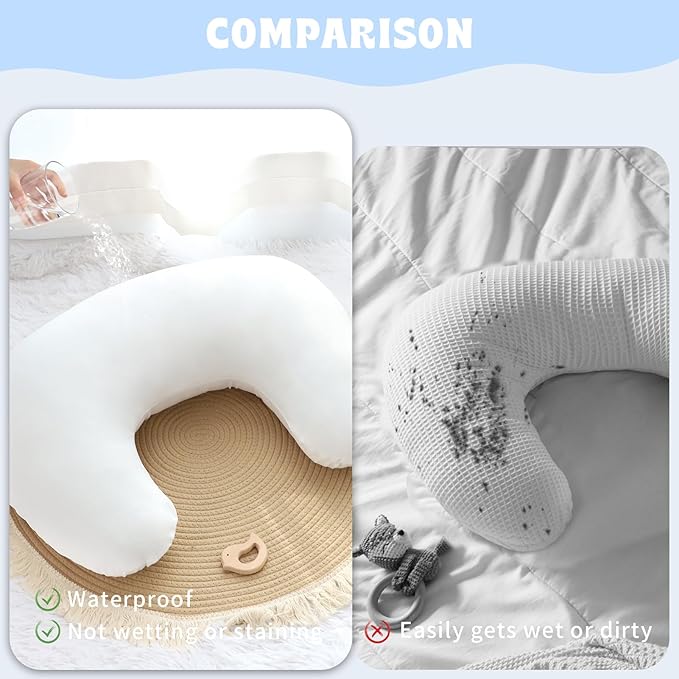 Hooyax Waterproof Nursing Pillow Cover, Stretchy Nursing Covers for New-Designed Breastfeeding Pillows, Adorable Infant Feeding Pillow Slipcover for Baby Boy and Girls (White)