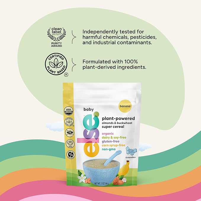 Else Nutrition Baby Cereal Stage 1 for 6 months+, High Iron, Plant Protein, Organic, Whole foods, Vitamins and Minerals (Banana-High Iron, 1 Pack)