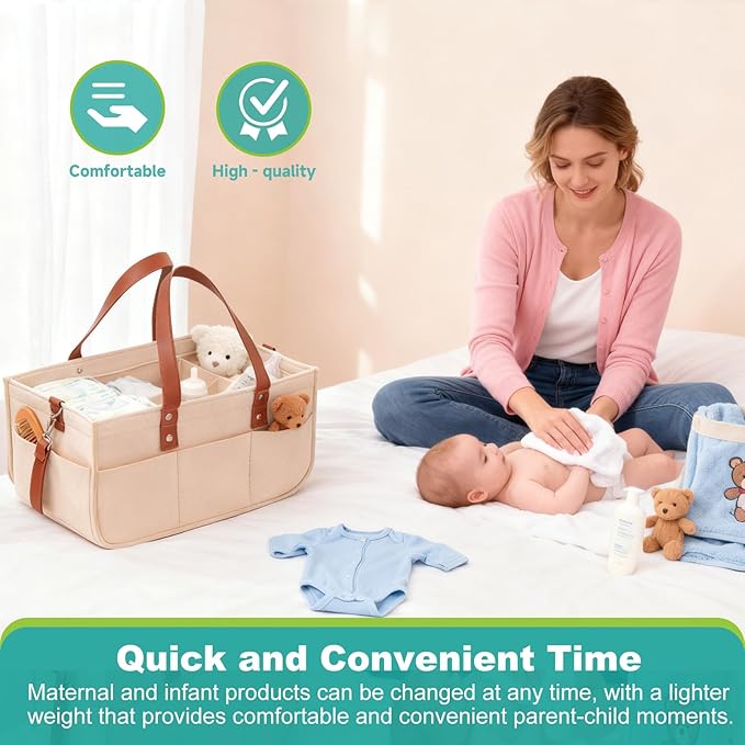 lefeke Diaper Caddy Bag,Car Organizer and Storage,Caddy Organizers with Handles and Straps, Baby Bottle Organizer for Nursery,Portable Baby Diaper Caddy (Oatmeal)