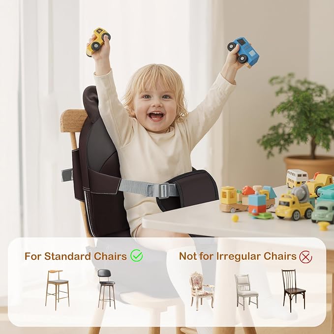 Booster Seat for Dining Table,Toddler Kids Boys Girls Portable PU Waterproof Travel Baby Boosters Increasing Cushion with Backrest and Adjustable Strap (Khaki, OneSize)