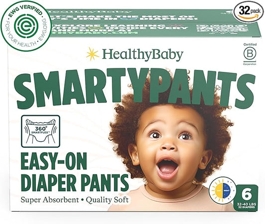 HealthyBaby Size 6 Pull Up Style Training Pants (32 Count) – Easy Pull-On & Tear-Away Design for Potty Training – Leak Protection for Active Toddlers – EWG-Verified Safe, Plant-Based