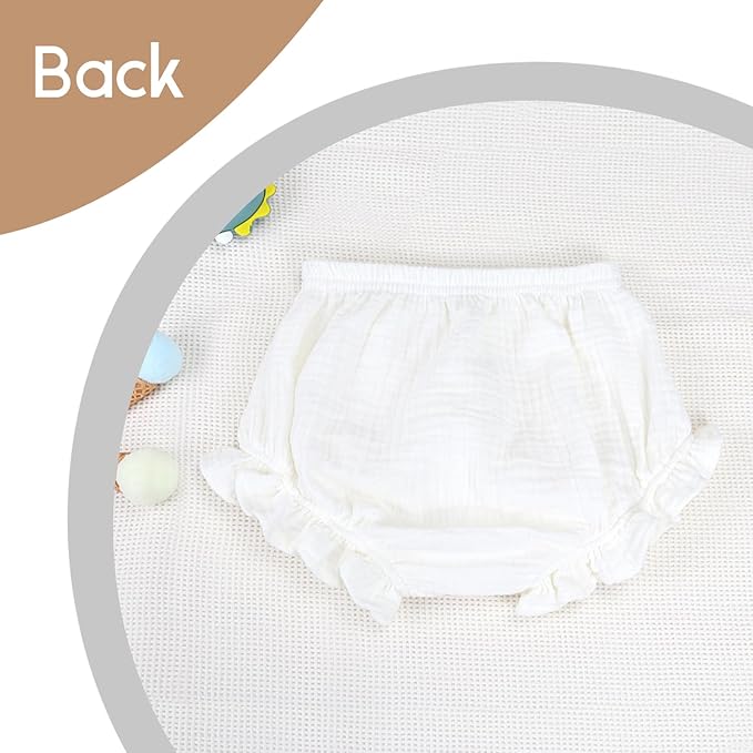5pcs Toddler Baby Girls Boy White Ruffled Bloomers Diaper Cover Cotton Linen Bloomer Shorts Underwear