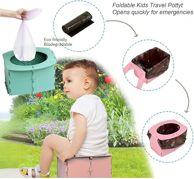 VUFVOID Travel Potty for Kids, Reusable Portable Folding Potty for Toddler, Travel Foldable Toilet for Travel Outdoor Camping, Toddler Potty Seat for Baby Training (Pink)