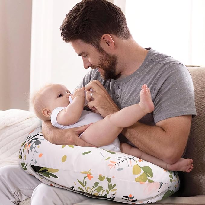 Cloele Nursing Pillow Cover for Breastfeeding Pillows - Dog Breastfeeding Pillow Slipcovers for Baby Boys & Girls Ultra Soft Infant Nursing Pillowcase for Newborn - Dog and Green Leaf