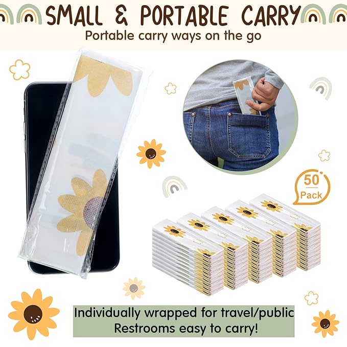 50 Pack Toilet Seat Covers Disposable Large Waterproof Toilet Covers for Toddlers Kids Adult Individually Wrapped Portable for Travel Toddler Potty Training for Public Restroom Trip(Flowers, Rainbow)