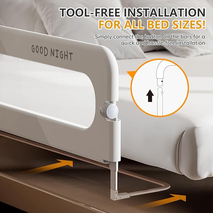 Foldable Toddler Bed Rails - Kids Guard Bumper for Crib Safe Bed Side Rail for Twin Queen King Full Size Beds（48inch）