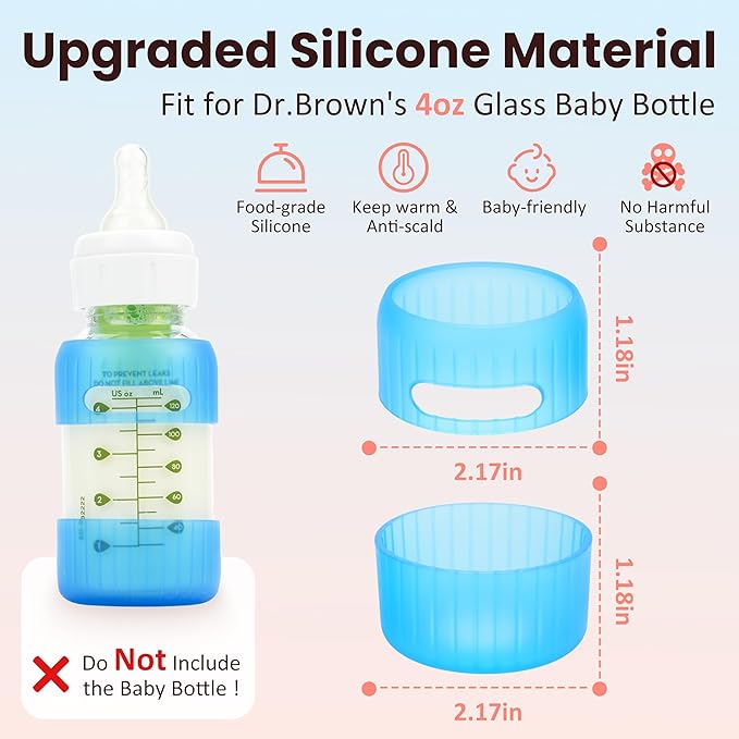 4PCS Separated Silicone Sleeves for Dr. Brown 4 oz Baby Bottles, Anti Breakage Bottle Covers Replacement for Dr. Brown's Newborn Narrow Glass Baby Bottles, Drop Protection, Dishwasher Safe