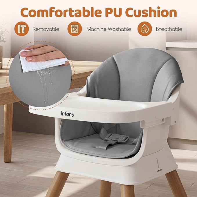 INFANS Baby High Chair, 9 in 1 Convertible Highchair for Babies and Toddlers, Building Block Table Dining Booster Seat Activity Desk Kids Stool with Adjustable Removable Tray (Light Grey)