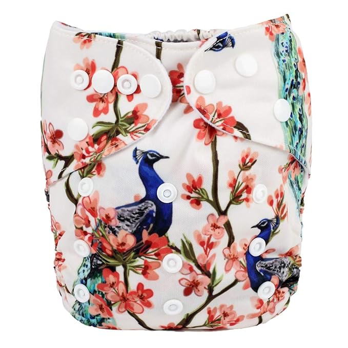 Baby Pocket Diaper Nappy Reusable Washable 8lbs to 36lbs (Peacock Flowers)