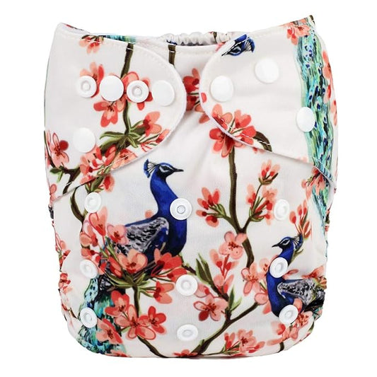 Baby Pocket Diaper Nappy Reusable Washable 8lbs to 36lbs (Peacock Flowers)