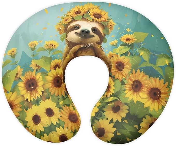 Sunflower Sloth Nursing Pillow Cover for Newborn U-Shaped Breastfeeding Pillow Slipcover Hidden Zipper Design Soft and Skin-Friendly