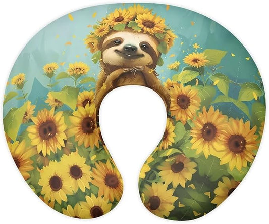 Sunflower Sloth Nursing Pillow Cover for Newborn U-Shaped Breastfeeding Pillow Slipcover Hidden Zipper Design Soft and Skin-Friendly