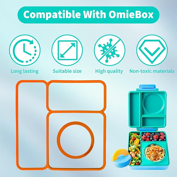 6 Pack Replacement Seal Gaskets Compatible with OmieBox Bento Box Lid, Silicone Lid Seal Gasket for OmieBox, Leak-Proof Seal Ring Accessory, Keep Freshness, BPA-Free Kids Lunch Box Replacement Parts