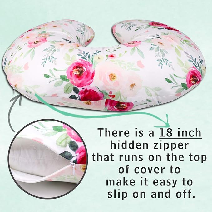 TANOFAR Floral Nursing Pillow Cover, Breastfeeding Pillow Slipcover for Baby Boys & Girls, Nursing Pillow Case for Newborn, Soft Fabric Fits Snug On Infant, Washable & Breathable, Watercolor Flower
